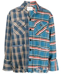 Greg Lauren Panelled Plaid Check Cotton Shirt