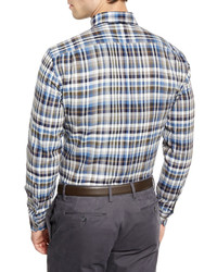 Ermenegildo Zegna Plaid Long Sleeve Sport Shirt Blue Pattern