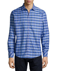 Zachary Prell Plaid Long Sleeve Woven Shirt Blue