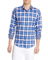 Bugatchi Regular Fit Long Sleeve Plaid Cotton Sport Shirt