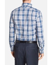 Peter Millar Tailored Fit Plaid Chambray Sport Shirt