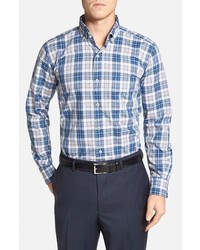 Peter Millar Tailored Fit Plaid Chambray Sport Shirt