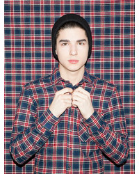 American Apparel Tartan Plaid Flannel Long Sleeve Button Up With Pocket