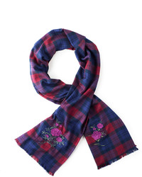 Chaps Embroidered Rose Plaid Wrap Scarf