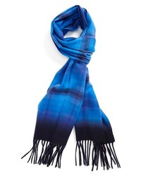 Nordstrom Plaid Dip Dye Woven Cashmere Scarf Blue True One Size One Size