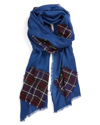 Nordstrom Plaid Patch Scarf Blue One Size One Size