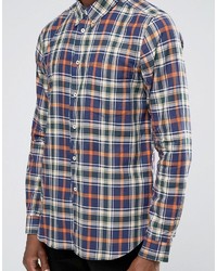 Paul Smith Ps By Shirt In Check Tailored Slim Fit Navy Orange