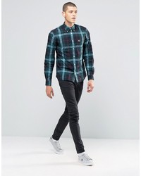 Fred Perry Shirt With Bold Check In Carbon Blue In Slim Fit