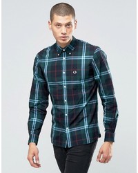 Fred Perry Shirt With Bold Check In Carbon Blue In Slim Fit