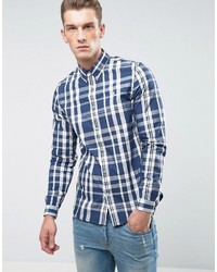 Fred Perry Slim Fit Large Check Shirt Navy