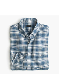 J.Crew Tall End On End Linen Cotton Shirt In Navy Plaid