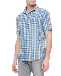 John Varvatos Star USA Plaid Short Sleeve Shirt Blue