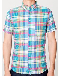 American Apparel Plaid Short Sleeve Button Down With Pocket
