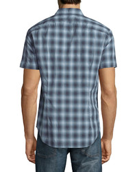 John Varvatos Star Usa Plaid Short Sleeve Shirt Ocean Blue