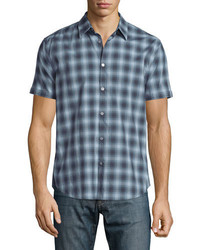 John Varvatos Star Usa Plaid Short Sleeve Shirt Ocean Blue