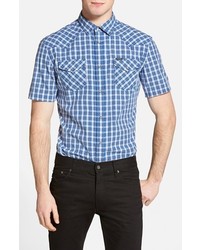 Diesel Sulfura Extra Trim Fit Short Sleeve Plaid Western Shirt