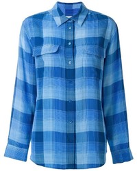 Blue Plaid Silk Shirt