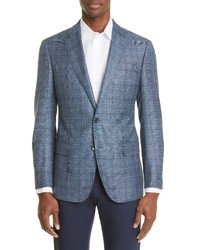 Emporio Armani Plaid Wool Blend Sportcoat In Solid Bright Blue At Nordstrom