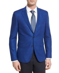 BOSS Tonal Glen Plaid Wool Sport Coat Bright Blue