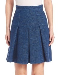 Blue Pleated Boucle Skirt