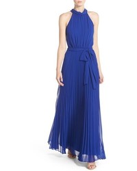 Blue Pleated Chiffon Evening Dress
