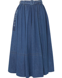 Blue Pleated Denim Midi Skirt