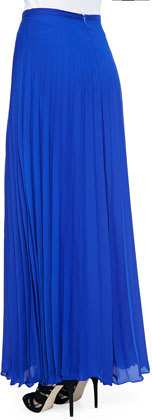 pleated chiffon maxi skirt blue