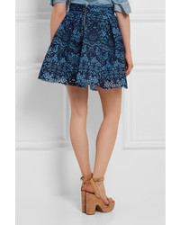Maje Pleated Guipure Lace And Mesh Mini Skirt Navy