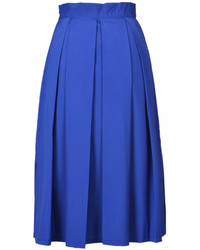 Choies Blue Pleated High Waist Midi Skirt