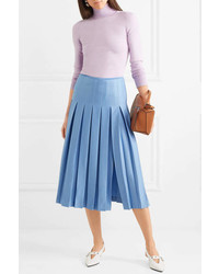 Victoria Beckham Pleated Crepe Midi Skirt Blue