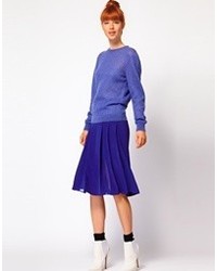 Richard Nicoll Pleated Skirt In Crepe De Chine Bright Bluemarlin B