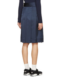 Nomia Navy Pleated Satin Skirt