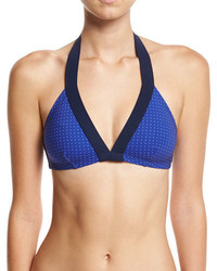 Diane von Furstenberg Banded Dotted Bikini Swim Top Blue