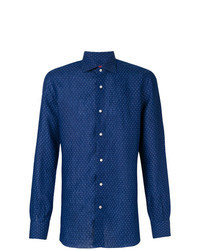Blue Polka Dot Linen Long Sleeve Shirt