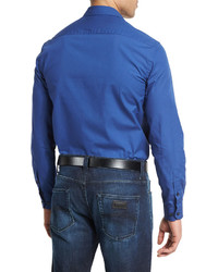 Armani Collezioni Mini Dot Print Long Sleeve Sport Shirt Blue