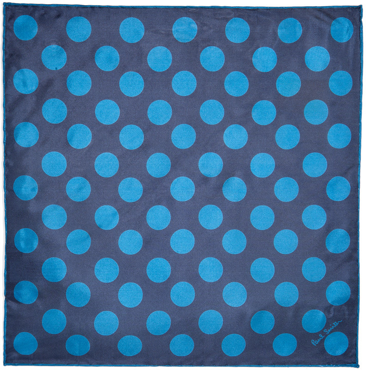 Double G and polka dot silk pocket square in blue