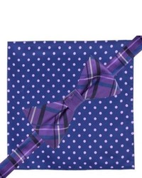 City of London Bow Tie And Pocket Square Set Blue And Purple Plaidpolka Dots