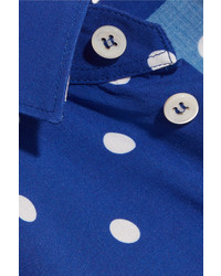 Saint Laurent Polka Dot Crepe De Chine Shirt Cobalt Blue