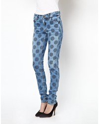 House of Holland Mid Rise Jeans In Polka Dot Spot