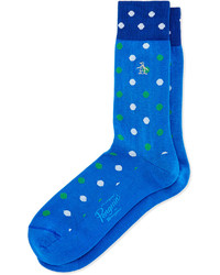 Penguin Polka Dot Print Knit Socks Blue