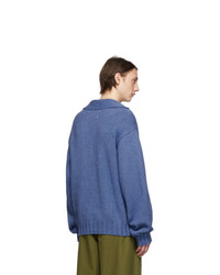 Maison Margiela Blue Cashmere V Neck Sweater