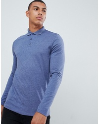 ASOS DESIGN Long Sleeve Jersey Polo In Blue