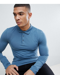 ASOS DESIGN Long Sleeve Muscle Fit Jersey Polo In Blue