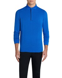 Bugatchi Micro Stripe Long Sleeve Zip Polo Shirt In Classic Blue At Nordstrom