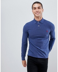 Polo Ralph Lauren Slim Fit Long Sleeve Pique Polo Player Logo In Navy Marl