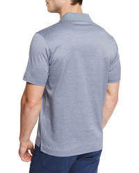 Ermenegildo Zegna Basketweave Pattern Short Sleeve Polo Shirt Navy