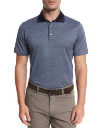 Ermenegildo Zegna Birdseye Short Sleeve Jersey Polo Shirt Blue