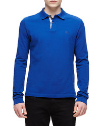 Burberry Brit Long Sleeve Pique Polo Shirt Blue