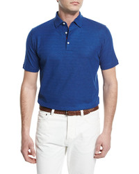 Isaia Gran Short Sleeve Pique Polo Shirt Blue