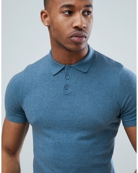 ASOS DESIGN Knitted Polo T Shirt In Blue